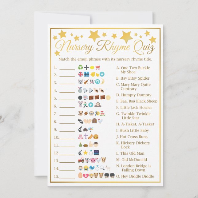 Nursery Rhyme Baby shower Emoji Game Gold Star (Voorkant)