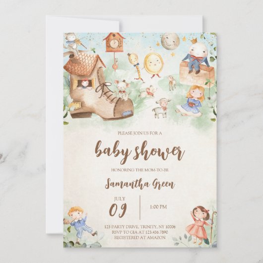 Nursery Rhyme Baby shower Kaart (Voorkant)