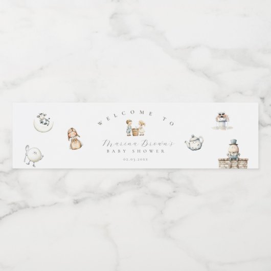 Nursery Rhyme Baby shower Waterfles Etiket (Enkel label)