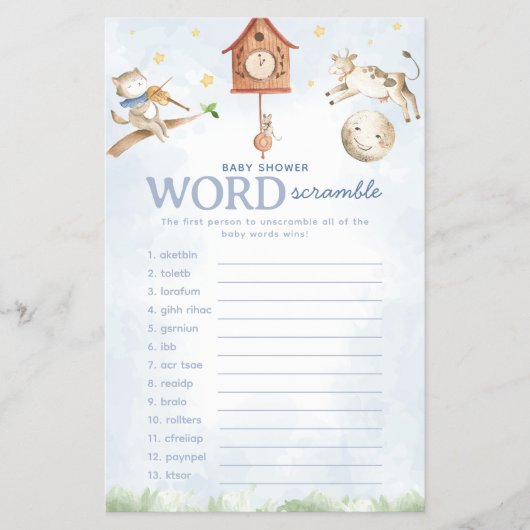 Nursery Rhyme Baby shower Word Scramble spel Flyer (Voorkant)