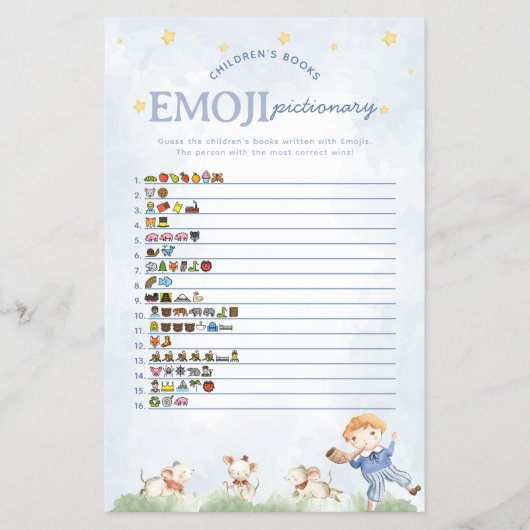 Nursery Rhyme Emoji Pictionary Baby shower spel Flyer (Voorkant)