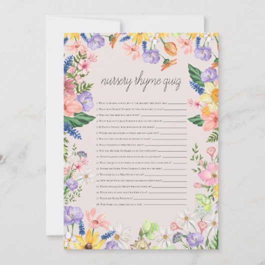 Nursery Rhyme Game Baby shower Activiteiten Kaart (Voorkant)