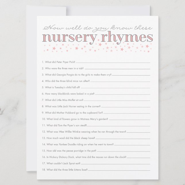 Nursery Rhyme Game Star Baby shower Kaart (Voorkant)