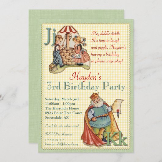 Nursery Rhyme Invitation - Little Piggy on back Kaart (Voorkant / Achterkant)