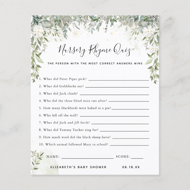 Nursery Rhyme Quiz | BABY SHOWER (Voorkant)