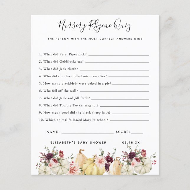 Nursery Rhyme Quiz | BABY SHOWER (Voorkant)