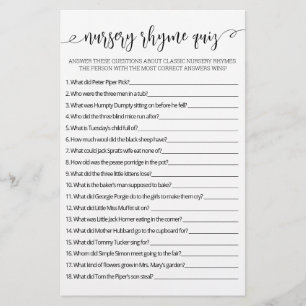 Nursery Rhyme Quiz Baby shower game met Answers