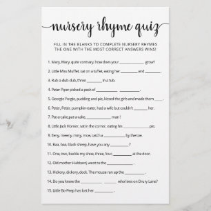 Nursery Rhyme Quiz Baby shower game met Answers