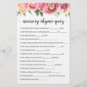 Nursery Rhyme Quiz Baby shower game met Answers