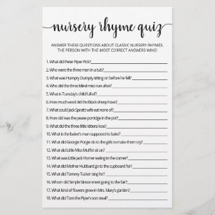 Nursery Rhyme Quiz Baby shower game met Answers