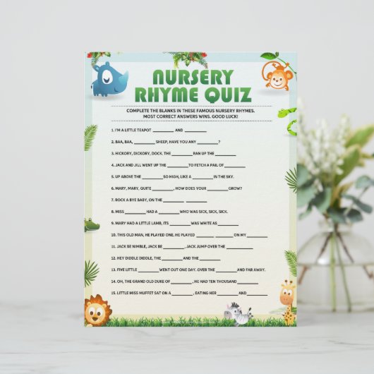 Nursery Rhyme Quiz [Dierthema] Briefhoofd (Staand voorkant)