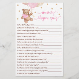 Nursery Rhyme Quiz Game Baby shower Teddy Bear
