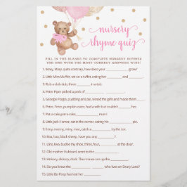 Nursery Rhyme Quiz Game Baby shower Teddy Bear