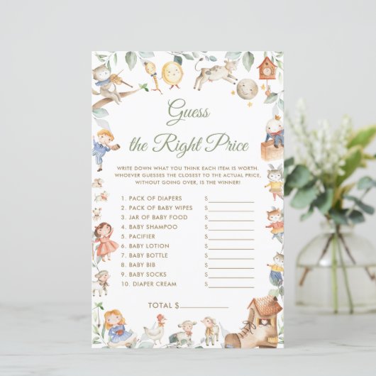 Nursery Rhyme raad goed Baby shower spel (Staand voorkant)