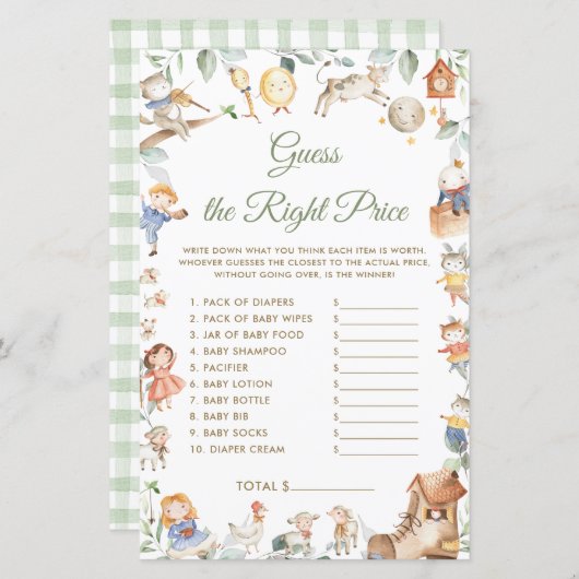 Nursery Rhyme raad goed Baby shower spel (Voorkant / Achterkant)
