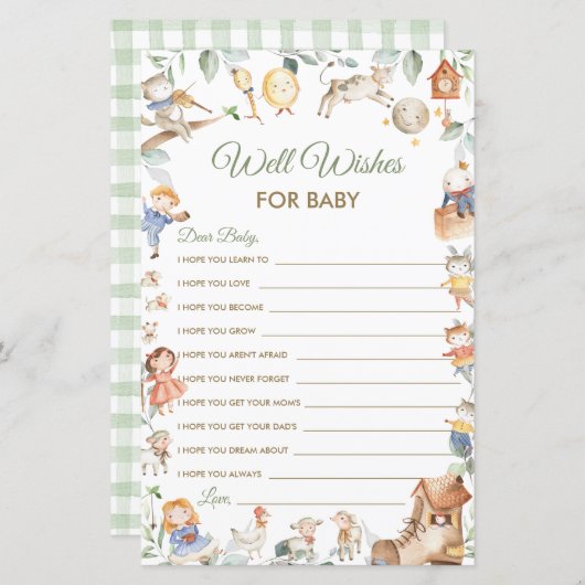 Nursery Rhyme Well wil Baby shower Kaart (Voorkant / Achterkant)