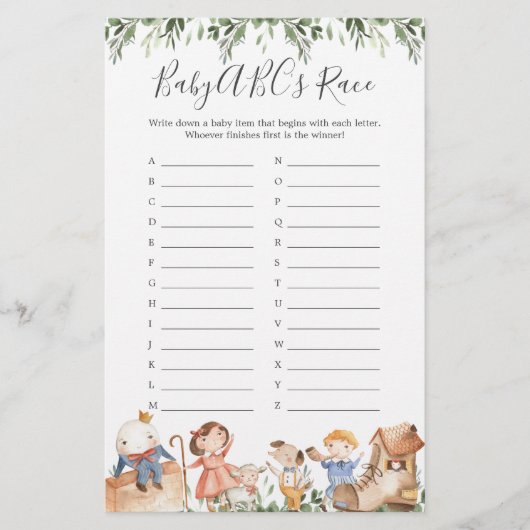 Nursery Rhymes Baby shower ABC's Race Game (Voorkant)