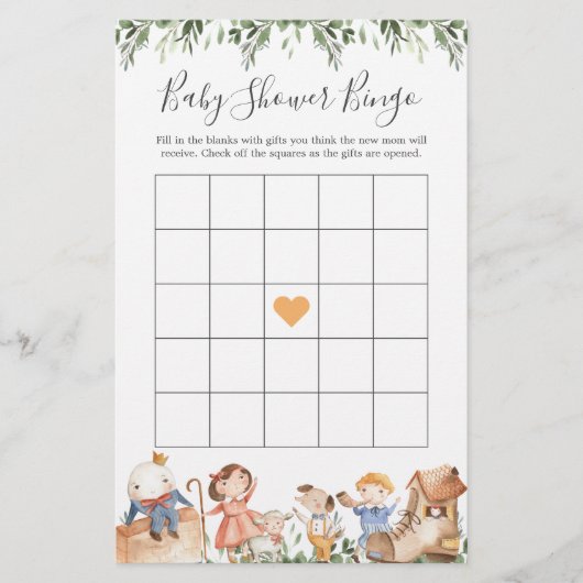 Nursery Rhymes Baby shower Bingo Game (Voorkant)