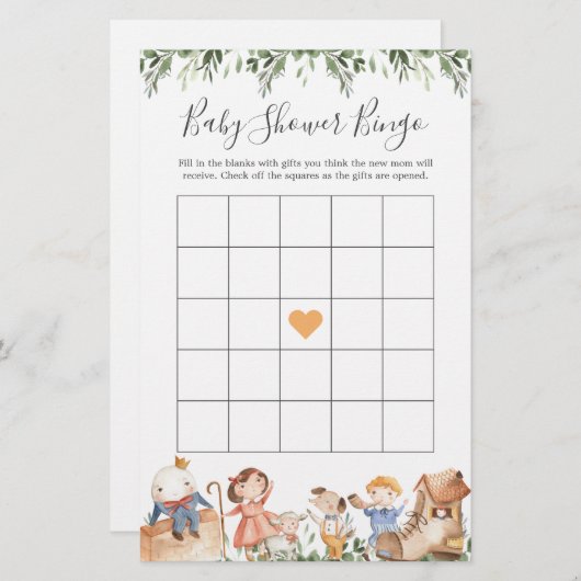 Nursery Rhymes Baby shower Bingo Game (Voorkant / Achterkant)