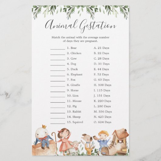 Nursery Rhymes Baby shower Diergiegame (Voorkant)