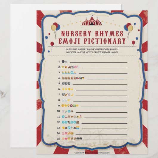 Nursery Rhymes Emoji [Circus Theme] Briefhoofd (Voorkant / Achterkant)