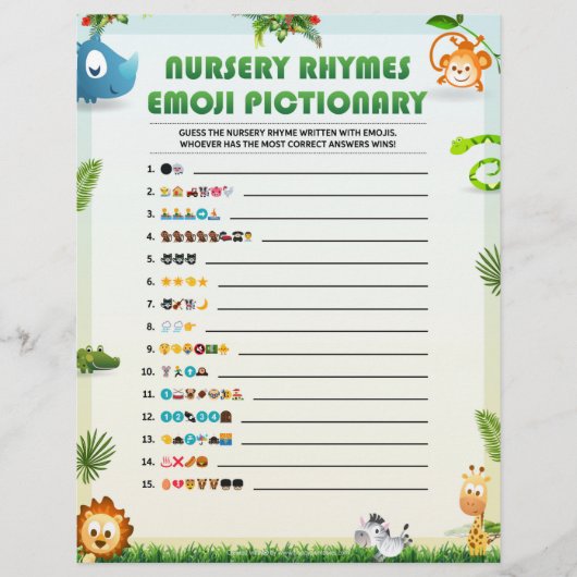 Nursery Rhymes Emoji Pictionary [Animal Theme] Briefhoofd (Voorkant)