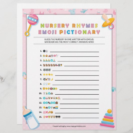 Nursery Rhymes Emoji Pictionary [Baby Basics Pink] Briefhoofd (Voorkant / Achterkant)