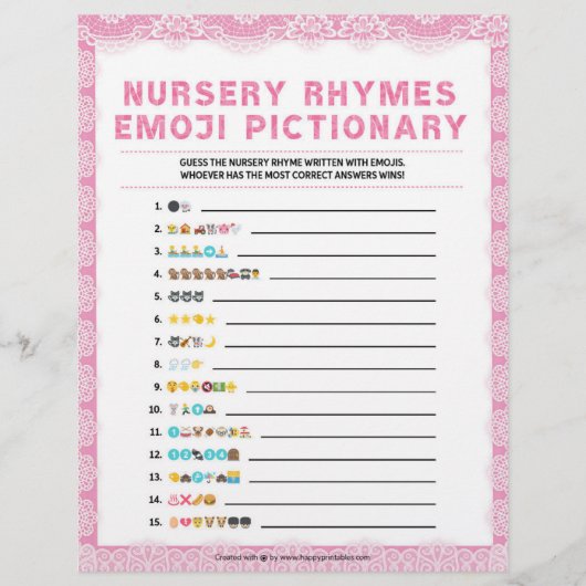 Nursery Rhymes Emoji Pictionary [Luxury Lace Pink] Briefhoofd (Voorkant)