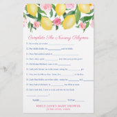Nursery Rhymes Game Card For Lemons Baby Shower Flyer (Achterkant)