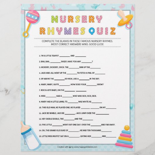 Nursery Rhymes Quiz [Basics Blue] Briefhoofd (Voorkant)