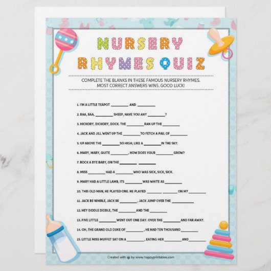 Nursery Rhymes Quiz [Basics Blue] Briefhoofd (Voorkant / Achterkant)