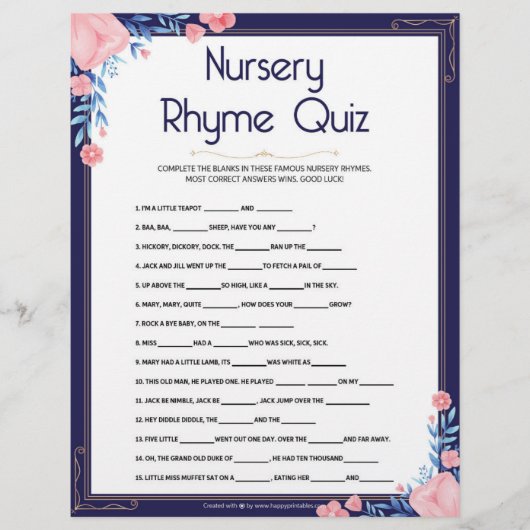 Nursery Rhymes Quiz [Floral Lijst] Briefhoofd (Voorkant)