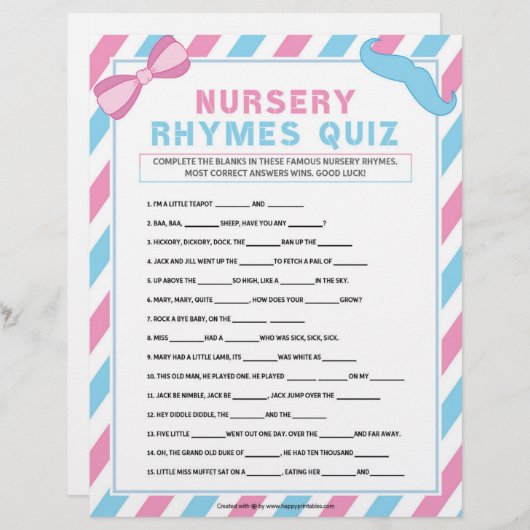 Nursery Rhymes Quiz [Genderverassing] Briefhoofd (Voorkant / Achterkant)