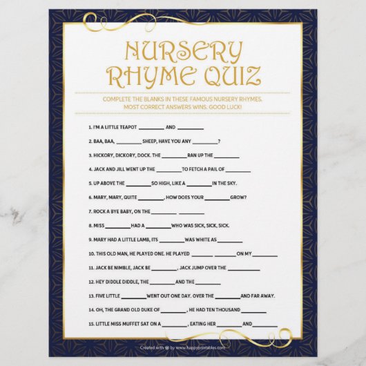 Nursery Rhymes Quiz [Golden Blue] Briefhoofd (Voorkant)