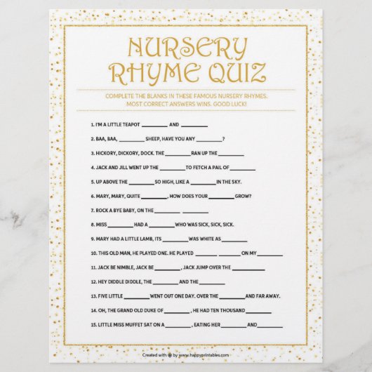 Nursery Rhymes Quiz [Golden Sparkles] Briefhoofd (Voorkant)