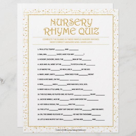 Nursery Rhymes Quiz [Golden Sparkles] Briefhoofd (Voorkant / Achterkant)