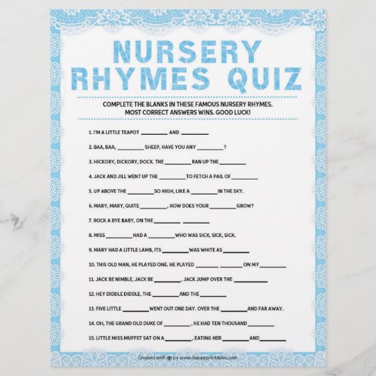 Nursery Rhymes Quiz [Luxe kant [blauw]] Briefhoofd (Voorkant)