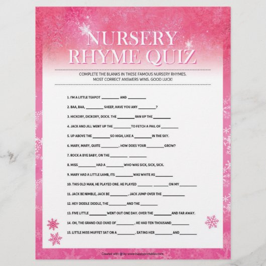Nursery Rhymes Quiz [Snowy Pink] Briefhoofd (Voorkant)