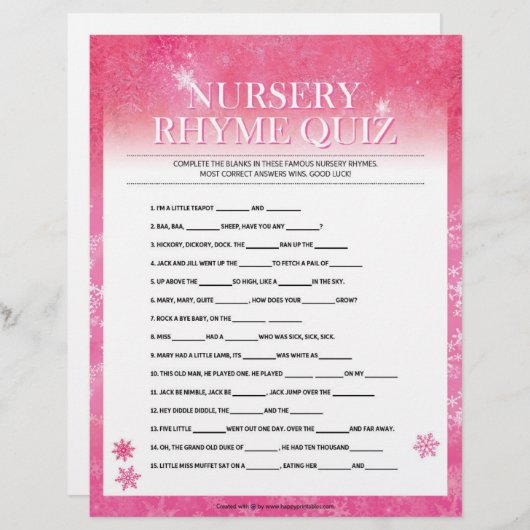 Nursery Rhymes Quiz [Snowy Pink] Briefhoofd (Voorkant / Achterkant)