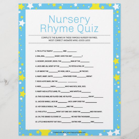 Nursery Rhymes Quiz [Sterrennacht Blue] Briefhoofd (Voorkant)