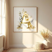 Nursery Romantic Floral A Letter Gold Effect Poster