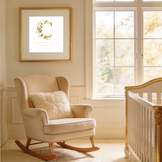Nursery Romantic Floral C Letter Gold Effect Poster