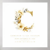 Nursery Romantic Floral C Letter Gold Effect Poster (Voorkant)