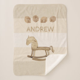  Nursery Sherpa Blanket met Wooden Horse Deken