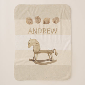  Nursery Sherpa Blanket met Wooden Horse Deken