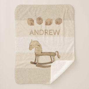  Nursery Sherpa Blanket met Wooden Horse Sherpa Deken