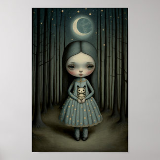 Nursery Sweet Little Girl en The Moon Art Poster