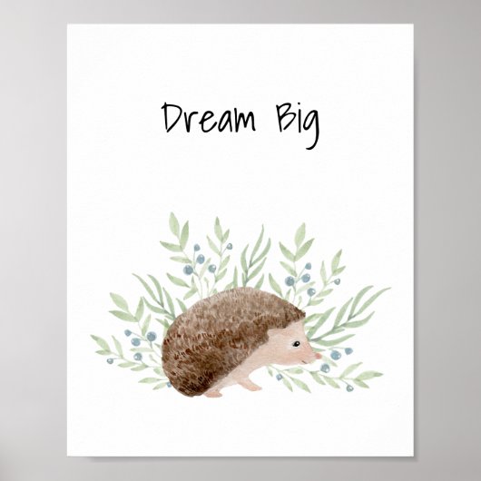 Nursery Wall Art Baby Animal Egel Dream Big Poster (Voorkant)