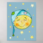 Nursery Wall Art Moon Sun Stars Yellow Blue Poster (Voorkant)