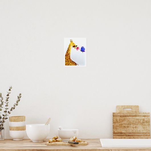 Nursery wall art_ Waterverf Giraffe & vlinder Poster (Keuken)